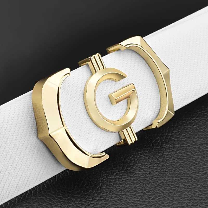 2024 High quality white casual men belt genuine leather designer G letter belt Cowskin solid smooth buckle belt ceinture homme W251024