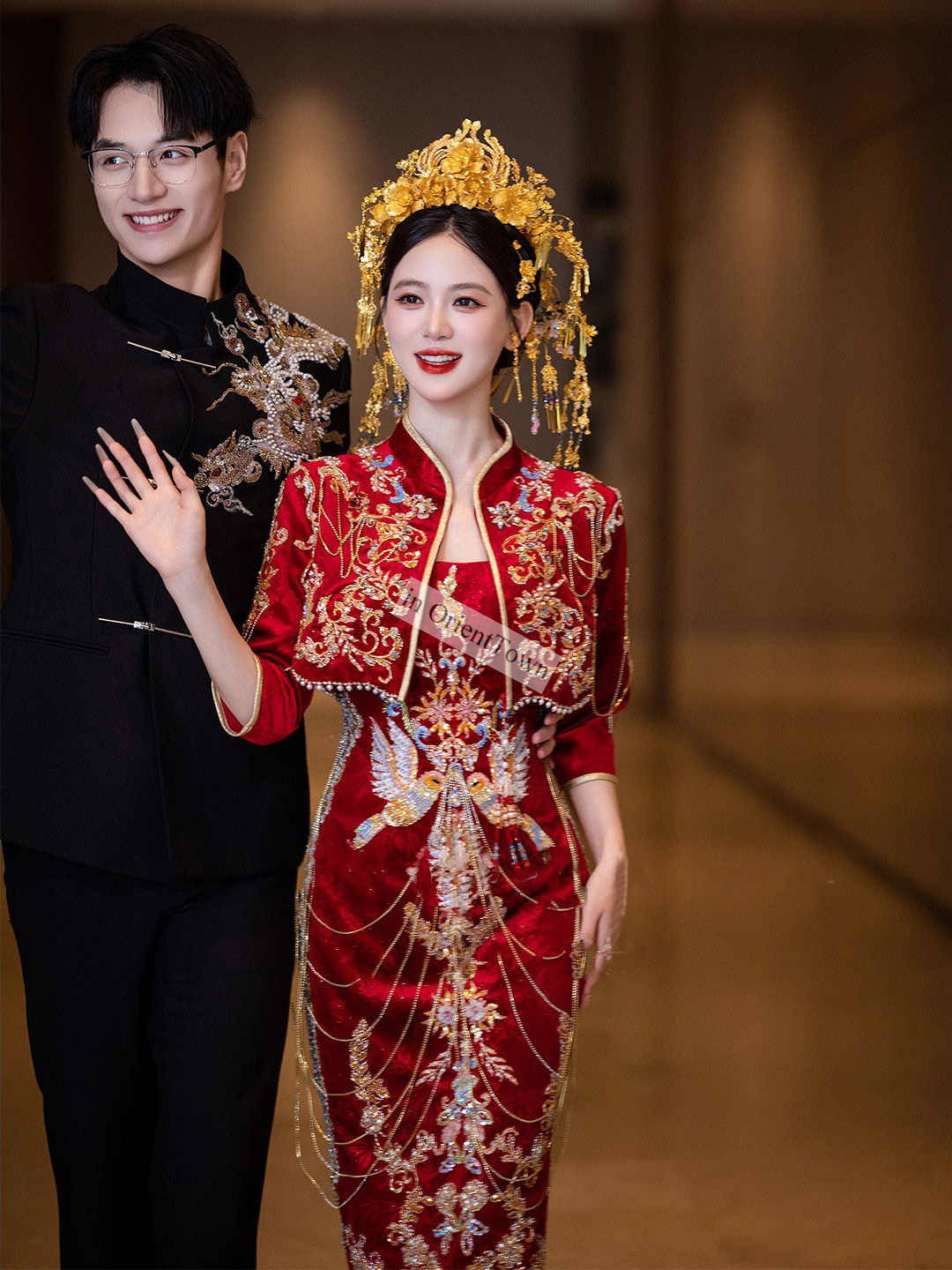 Asian in OrientTown Bride Wedding Dress Xiuhe Traditional Chinese Toast Ceremony Tops + Skirt Sets for Lady Party Attire CT043