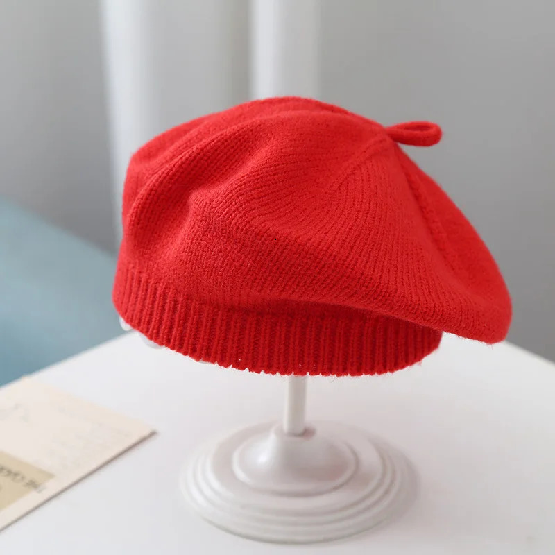 winter candy colors wool beret caps Children girl thick keep warm French artist Pumpkin hat Kids Beanie Headwear 251023