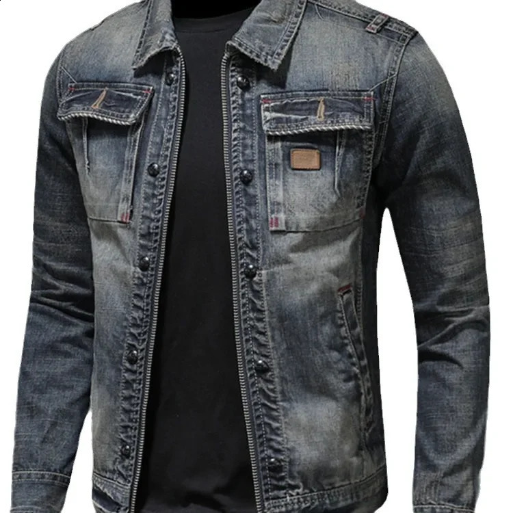Spring and Autumn Denim Jacket Men Boutique Zipper Fashion Turn Down Collar Mens Clothes Casual Slim Cowboy Coat 251017