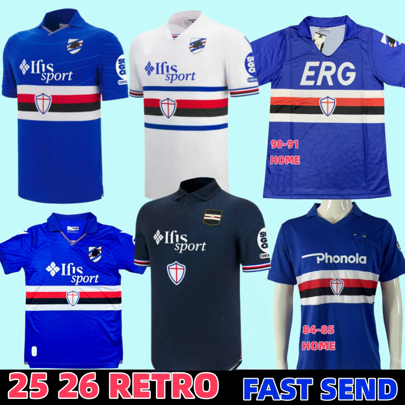 Retro 25 26 UC Sampdoria Soccer Jerseys 2025 2026 Gabbiadini Caputo Colley Augello Football Shirts