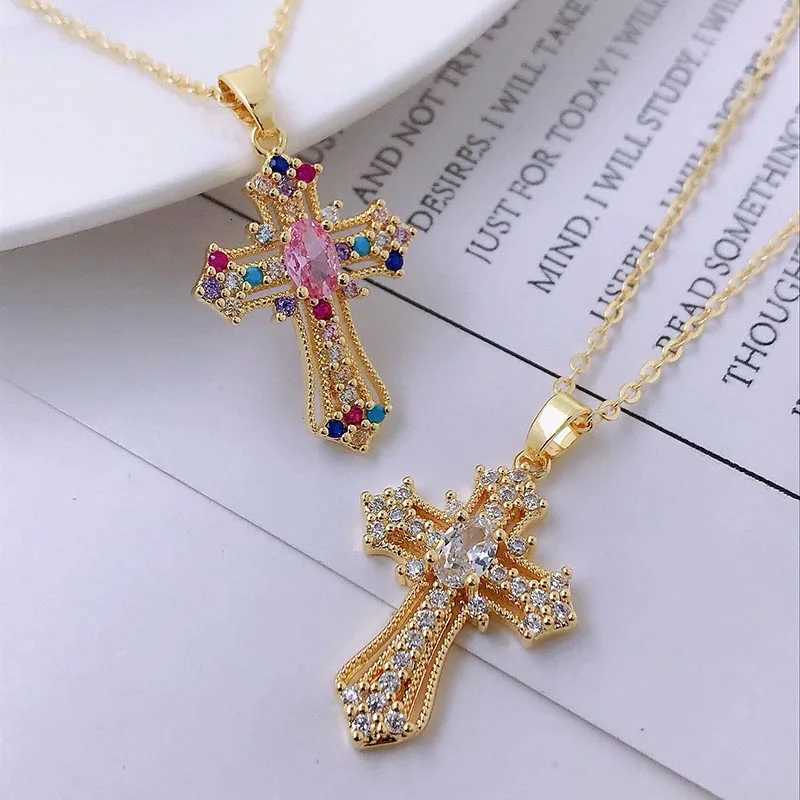 Men Women Hip Hop Zircon Cross Shiny Pendant Stainl Steel Necklace Charm Bling Exquisite Necklaces Jewelry Fashion GiftsXJ251024