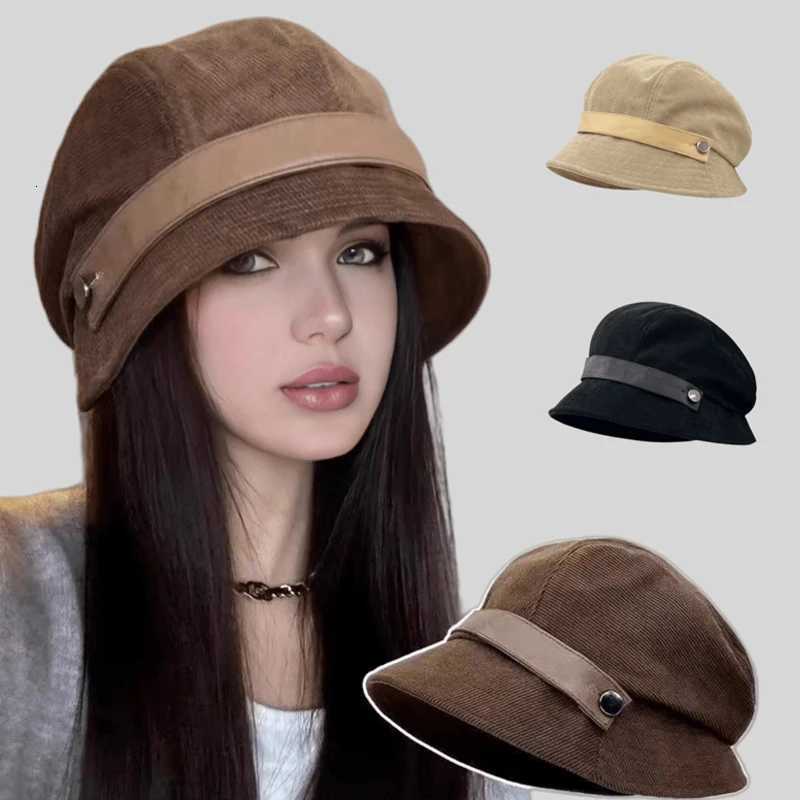 1pc Womens Solid Color Retro Corduroy Bucket HatSuitable for AutumnWinterFashion CommuteUsed As Gift HatBeretEquestrianL251024