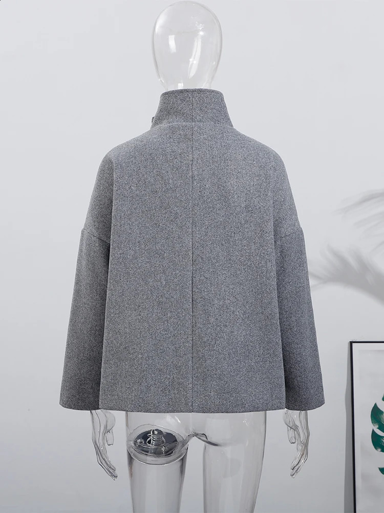 In Stand Collar Woolen Jacket For Women 2026 Autumn Winter Double Breasted Long Sleeve Coats Female High Street Chic Outwear 251018