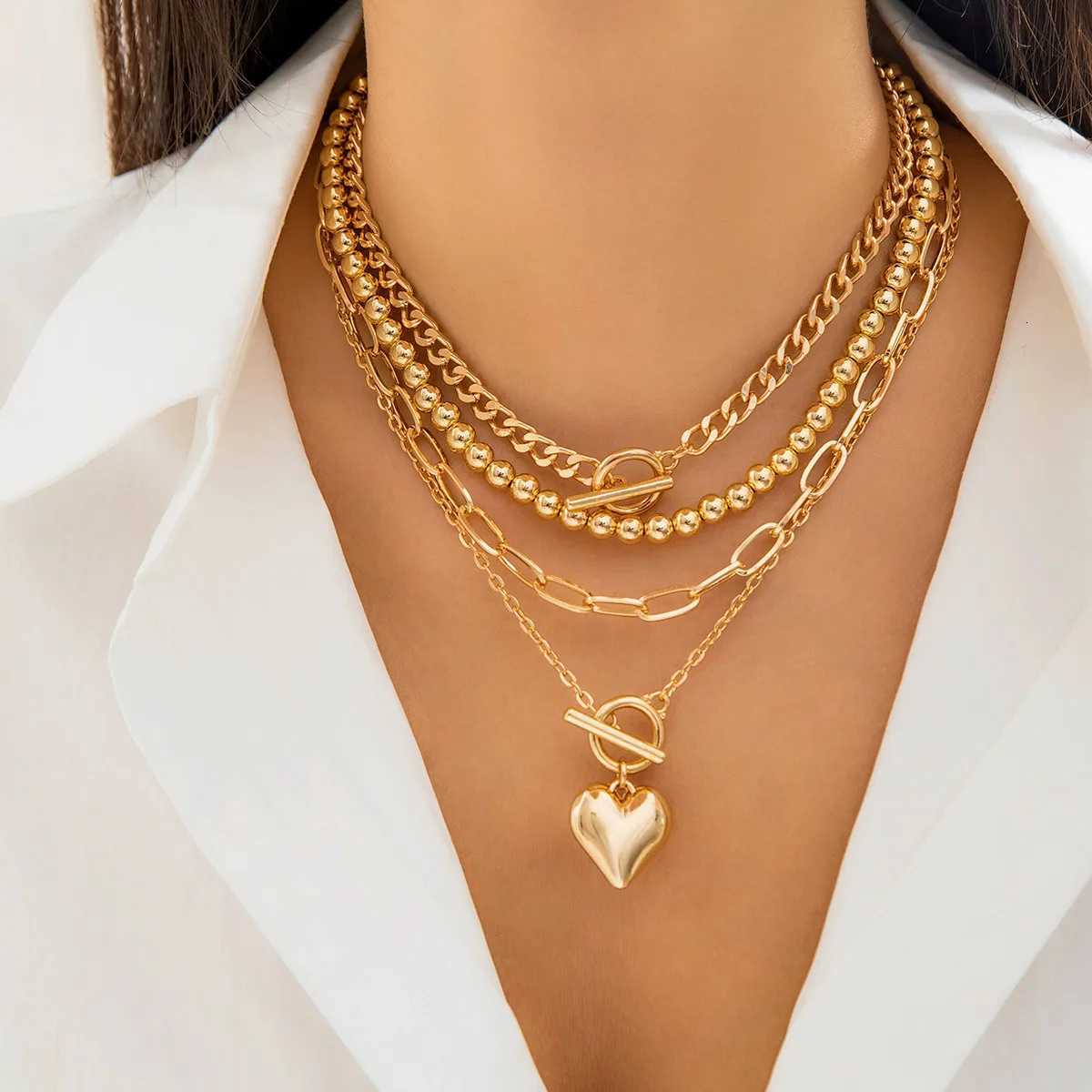 PuRui Multilayer CCB Heart Charm Choker for Women Link Chain Beaded Necklace Jewelry On The Neck Collar Party Ladies Gifts NewXJ251024