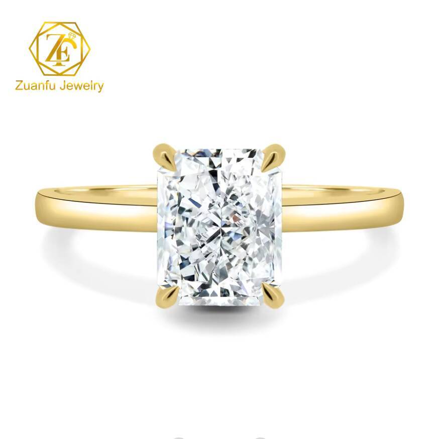 2CT Moissanite 18K Gold Plated Solitaire Diamond Engagement Ring D VVS Radiant Cut for Womens Wedding and Party