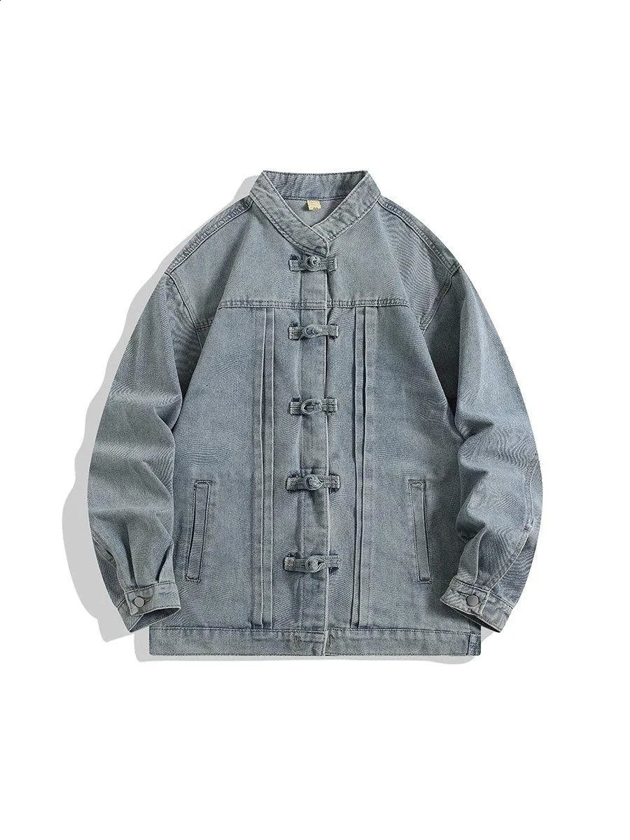 Vintage Chinese Style Denim Jacket Men Streetwear Oriental Clothes Autumn Male Jeans Coat 2025 Fashion Hip Hop Loose Outerwear 251017