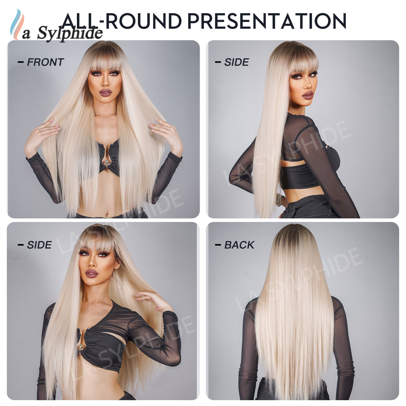 Natural bestseller Human Hair straight hair with air bangs, brown gradient gold Synthetic Wigs