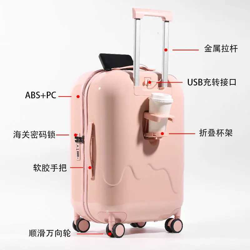 Cute MultiFunctional Suitcase Portable Trolley Case Up Holder USB Charging To Interface Scroll Wheel Hand Push Password BoxW251024