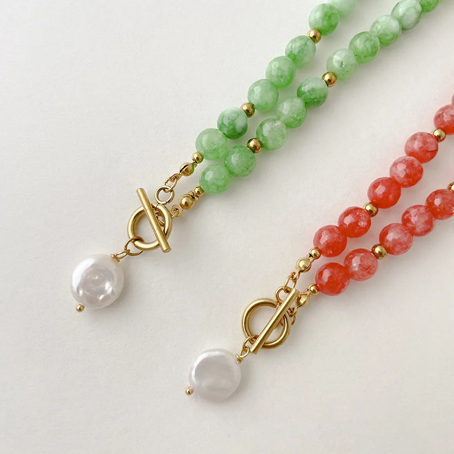 Highend fashion trend holiday punk surfing natural stone Baroque Pearl short simple necklace 251016