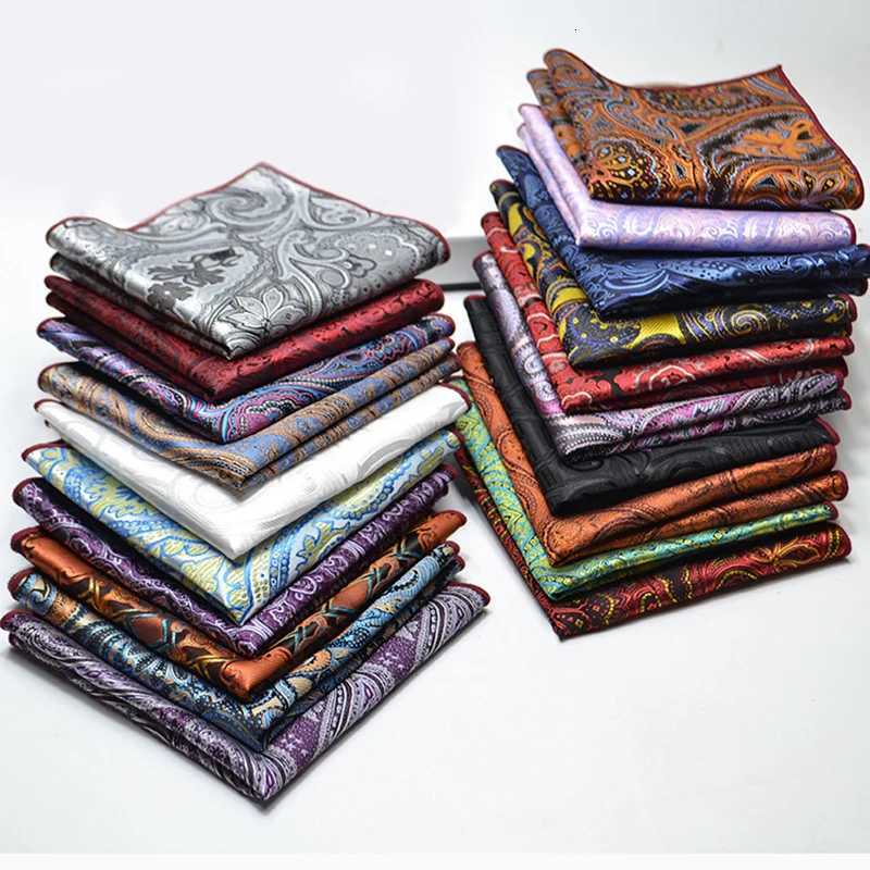 25cm Mens Classic Pocket Square Towel Polter Paisley Striped Handkerchief Suit Shirt Accories Wedding Party Navy Hanky Y251024