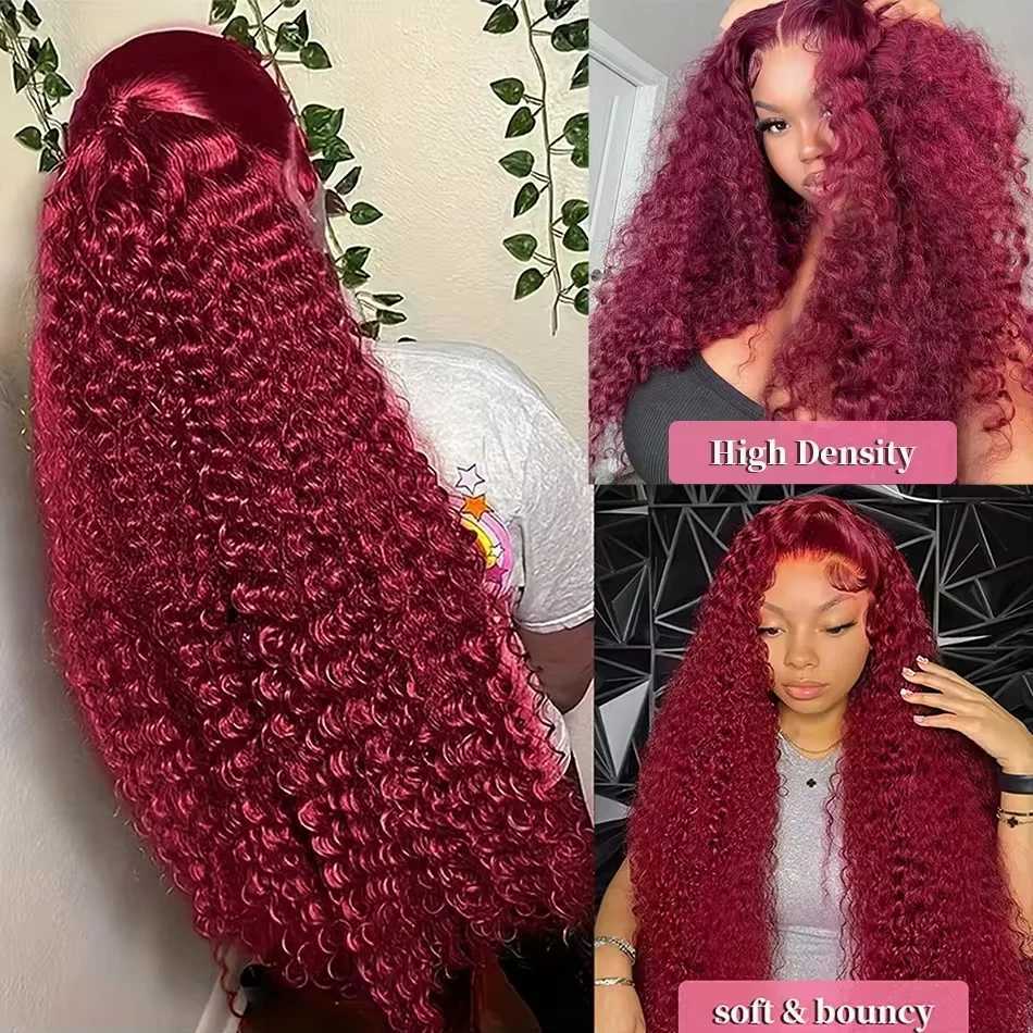 99J Burgundy 13x6 hd Lace Frontal Wig Water Wave Curly 13x4 Red Remy Human Hair Preplucked Brazilian Colored Hair Wigs for Women W251023