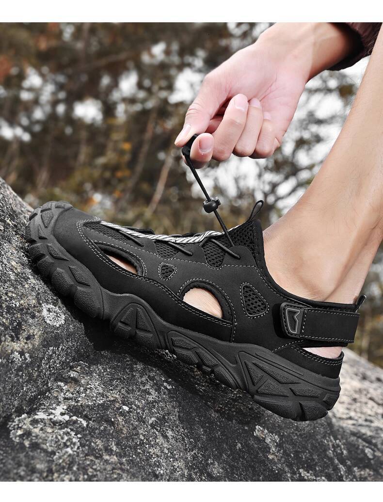 Paul Camel Men's Closed-Toe Clogs Summer Breathable Genuine Leather Sandals Anti-Slip for Outdoor Hiking Casual Sports & Beach Use