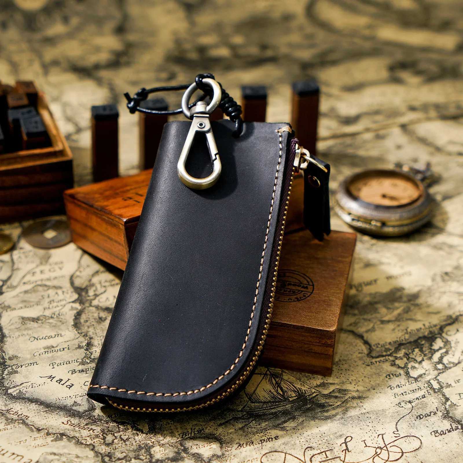 Genuine Leather Keychain Key Holder Vintage Keys Organizer Pouch Car Key Case Small Housekeeper Key Case Bag for Women Men Z251023