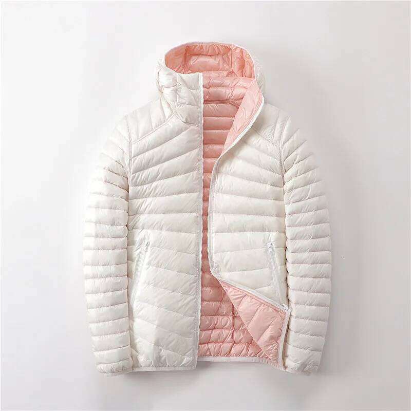 NEW Brand Women Double Side Ultra Light 90% White Duck Down Jacket Hooded Windbreakers Reversible Lightweight Warm Coats Designer Women