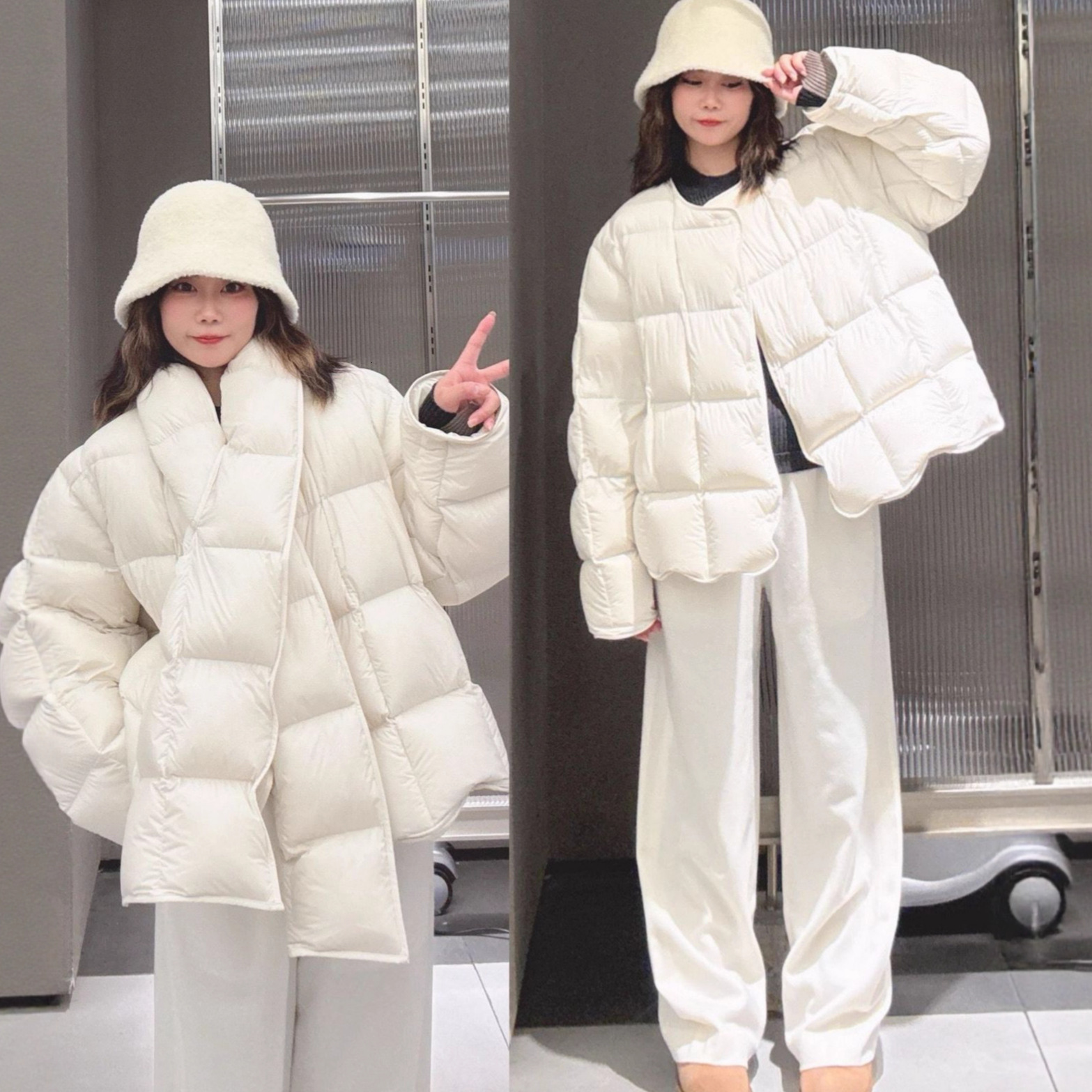 Designer women down jacket 25 autumn/Winter new style, women's detachable scarf 90 white duck down short bubble, catching the trend of overcoats