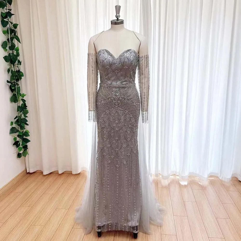 Eshautbridal Beaded Mermaid Evening Dress for Women Elegant High Neck Long Sleeves for Women Wedding Party Gown Customized 251023