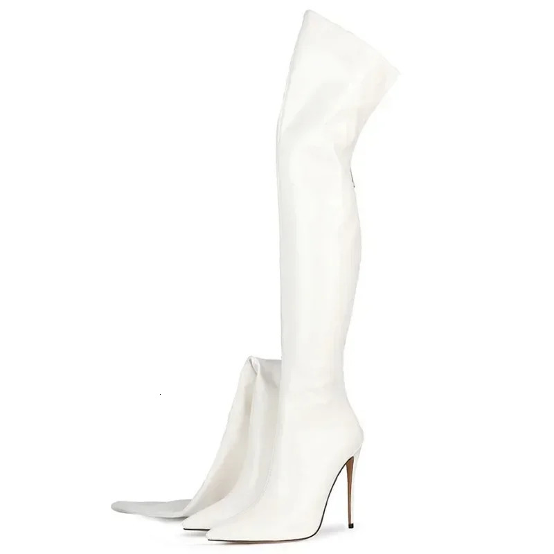 Womens Boots Over The Knee Sexy Chelsea Boots 12CM Stiletto Fashion Pointed Toe Rear Zipper Bright Leather Boots Women Shoes 251023
