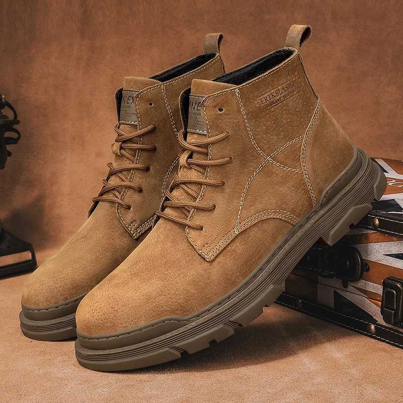 Classic Leather Mens Ankle Boots Outdoor Man High Top Shoes Hotselling Hiking Boots Comfy Male Casual Botas Treking Footwear W251024