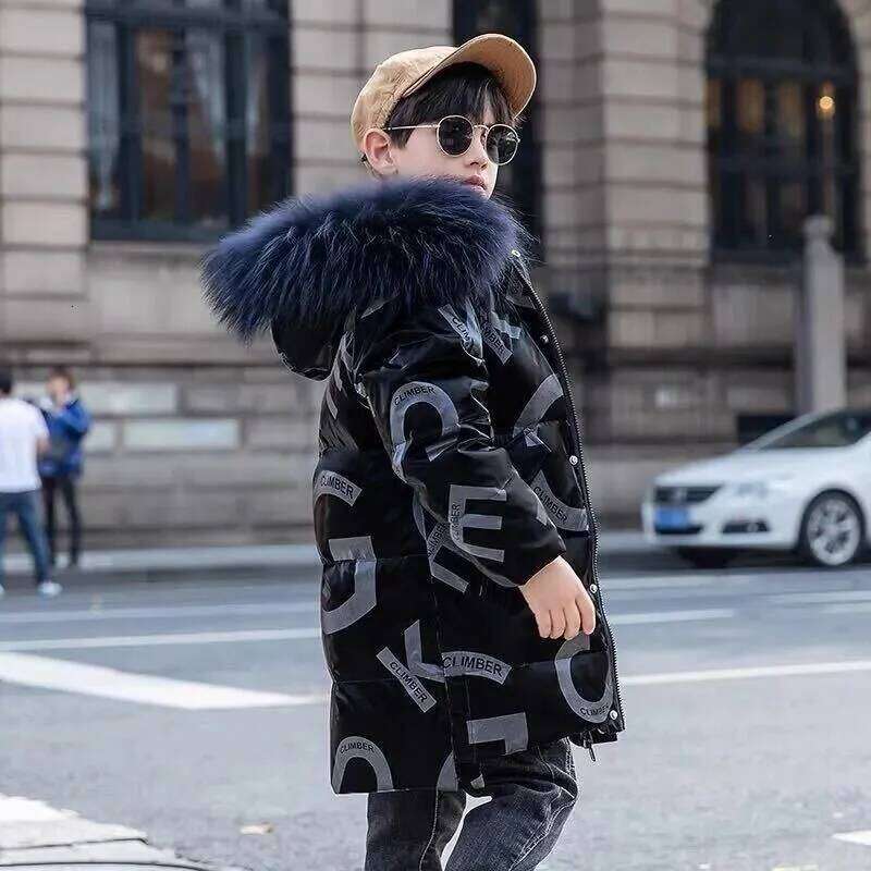 Winter Boys Jackets Children Thickened Down Coats New Long Fur Collar Casual Outerwear Kids Windproof Padded Clothing