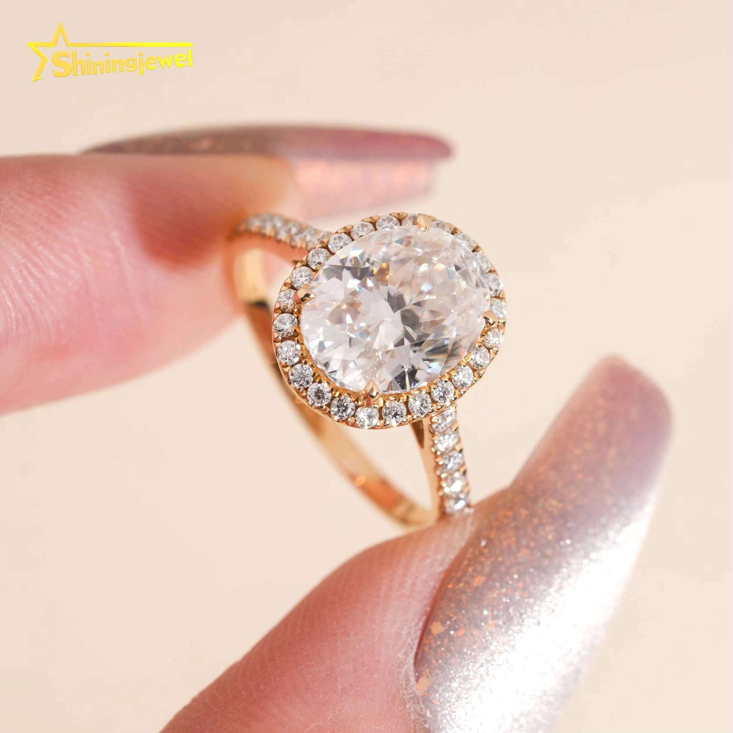 Engagement Wedding Pass Diamond Test Oval Cut Moissanite Half Band Paved 14k Solid Gold Ring for Wedding