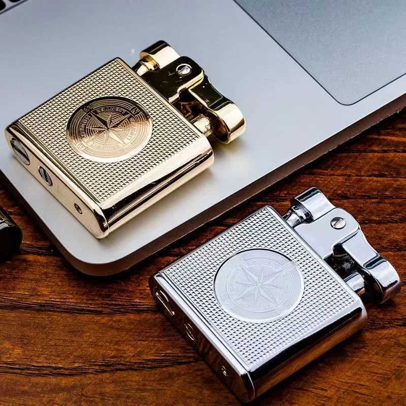 2023 HONEST Creative Retro Kerosene Lighter Metal Mini Push Cigarette Lighter Cigar Smoking Accessories Men and Women Gifts D251024