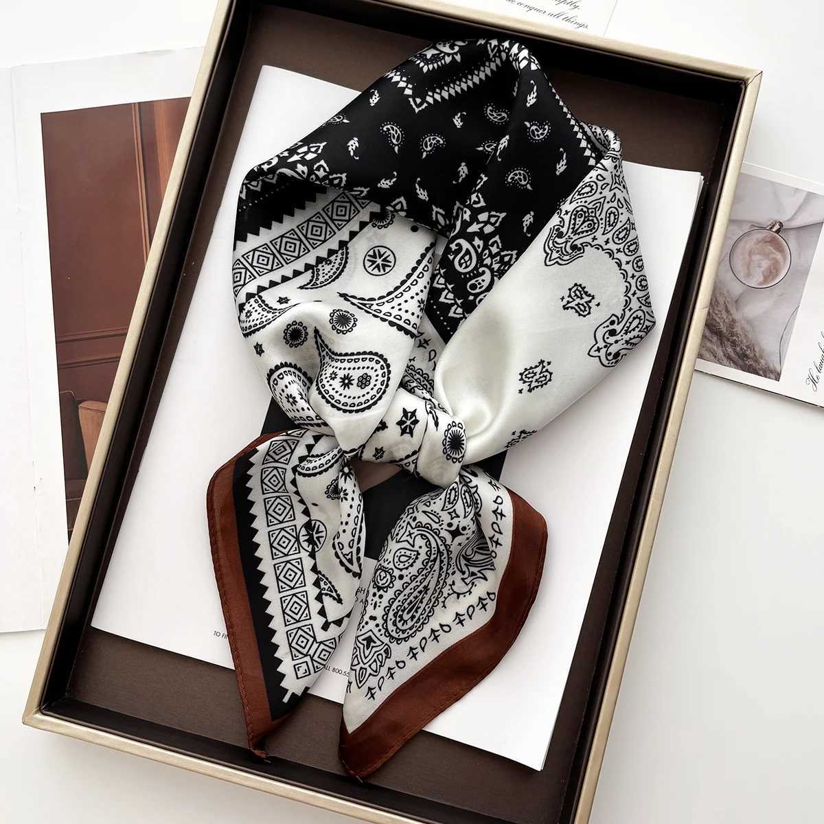 2025 Silk Shl Square Scarf For Wen Print band Foard Satin Hijab Hair Bands Neckerchief Fem Wrs Bandana Y251024