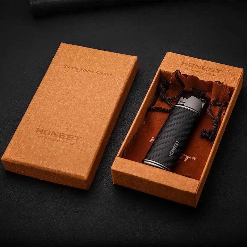 HONEST Jet Torch Lighter Butane Gas Leather Metal Cigar Lighters With Gift Box Cigarette lighter Without Gas D251024