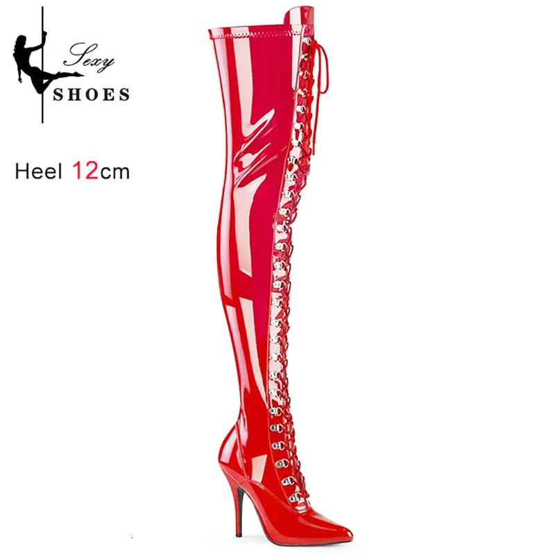 OvertheKnee Womens Leather Long Shoes Side Zipper Pointed Toe Black Stiletto Cross Thigh High Boots Plus Size 251023
