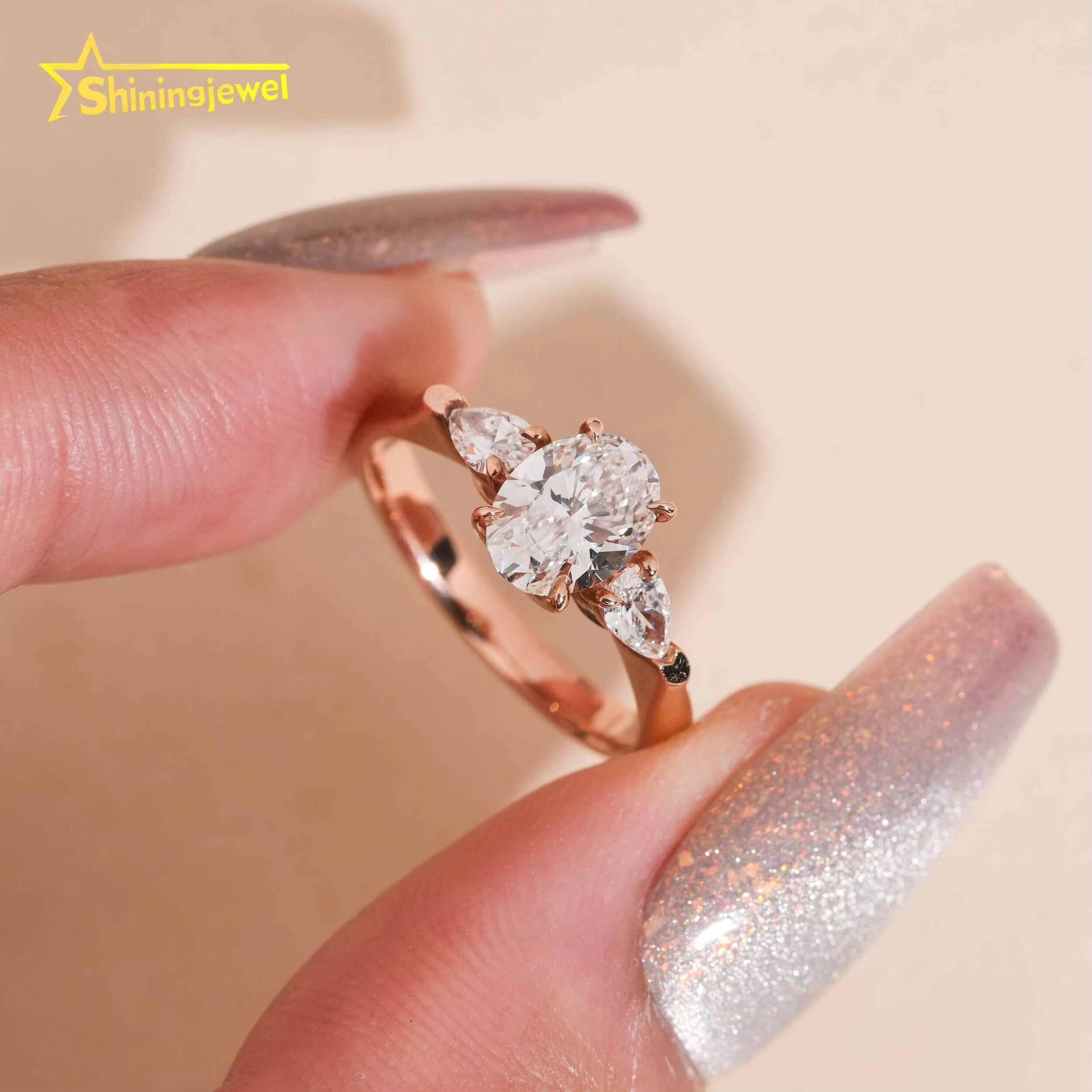 IGI Certificate Women Jewelry Diamond Engagement Ring Iced Out 10K Solid Gold Jewelry Oval Cut Lab Grown Diamond Wedding Rings