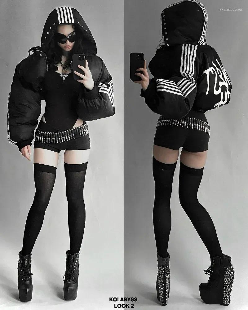 Women's Jackets Harajuku Street Hip Hop Striped Loose Zipper Jacket Warm Cotton-padded Goth Fashion Personality For Men And Women