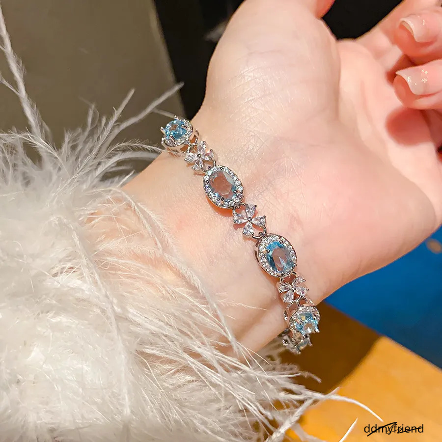 Sier-Tone Bracelet With Blue Gemstone & Dia Accents - Elegant Jewelry For Parties And Special Ocns Ddmyfriend