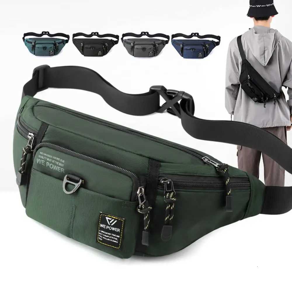 MultiPocket Men Waist Fanny Pack Outdoor Sports Largecapacity Solid Color Sling Chest Bag Nylon Antitheft Bum Hip BagL251024