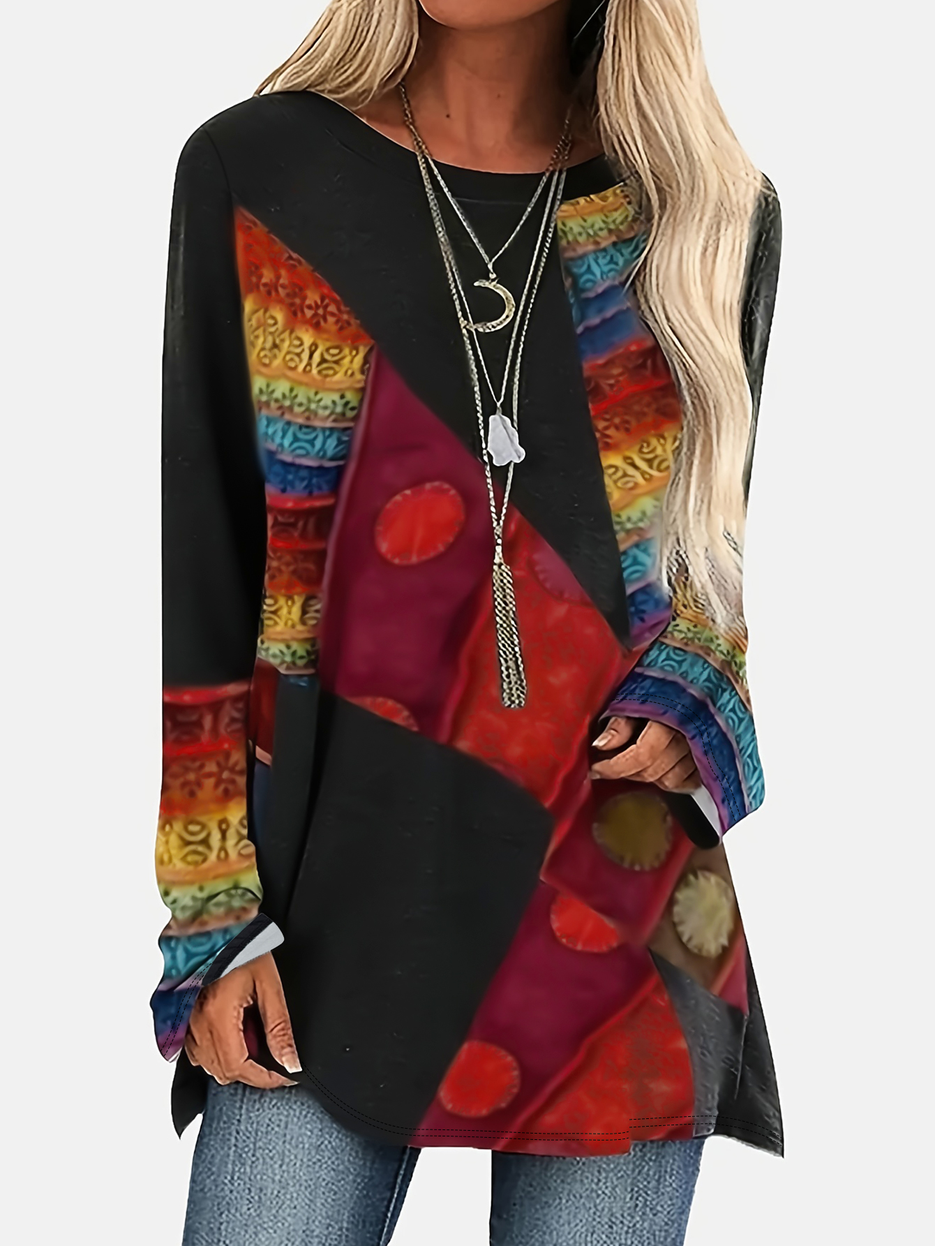 Vintage Style Loose Women's Long Sleeve T-Shirt, Milk Silk Casual Thin Top for Autumn Winter, S-XXL Black--CF40633