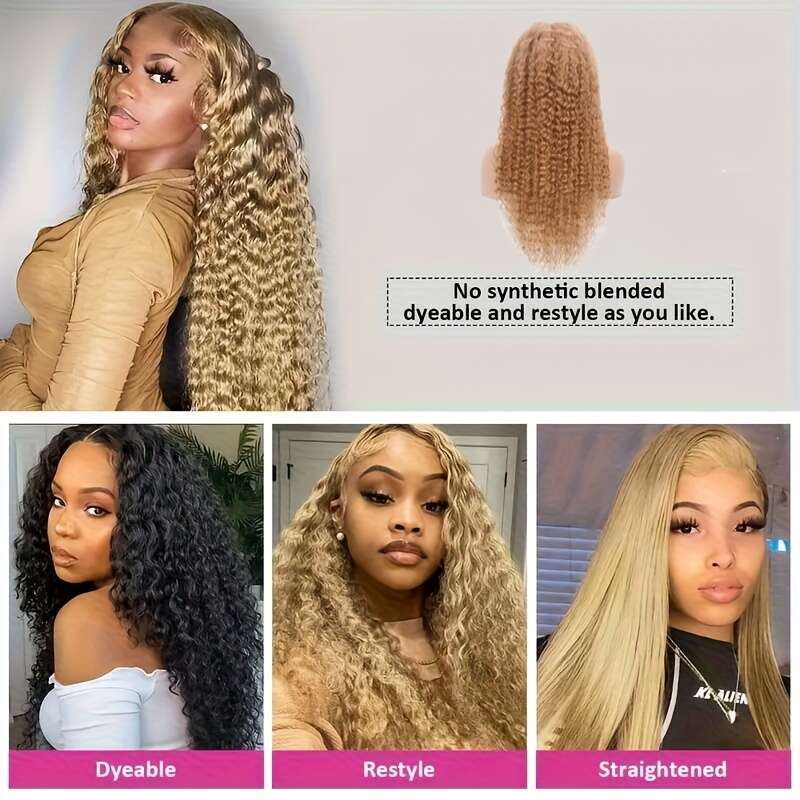 Women'S 13x6 HD Transparent Lace Front Wig Human Hair - 200% Density #27 Water Wave with Pre-Plucked Baby Hair, Natural Looking Hairline Scalp Te