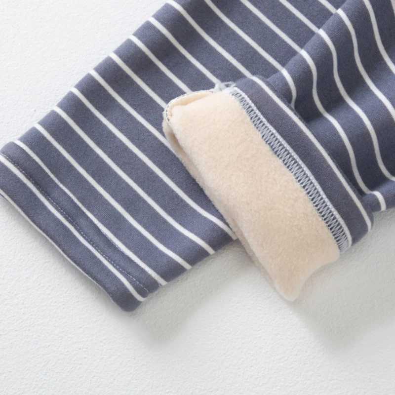 Girls Pants Childrens Winter Thickened Warm Trousers Warm Elastic Leggings Boys Feet Pants Striped Home Pants Sleeping PantsT251024