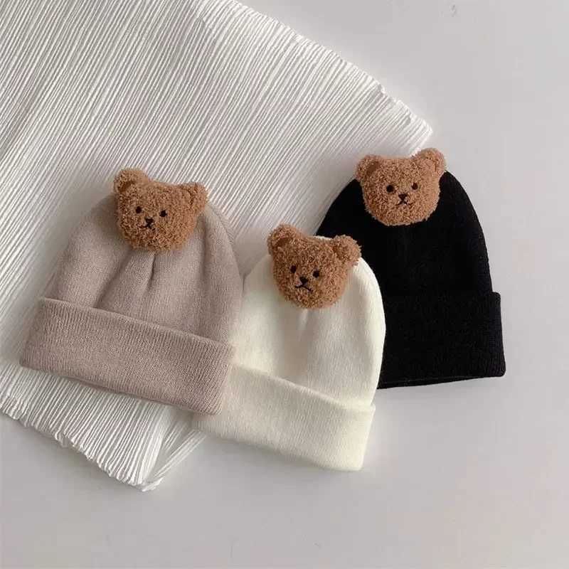 Cartoon Bear Baby Knitted Hat Autumn Winter Warm Newborn Infant Beanies for Boys Girls Soft Comfortable Toddler Kids BonnetL251024