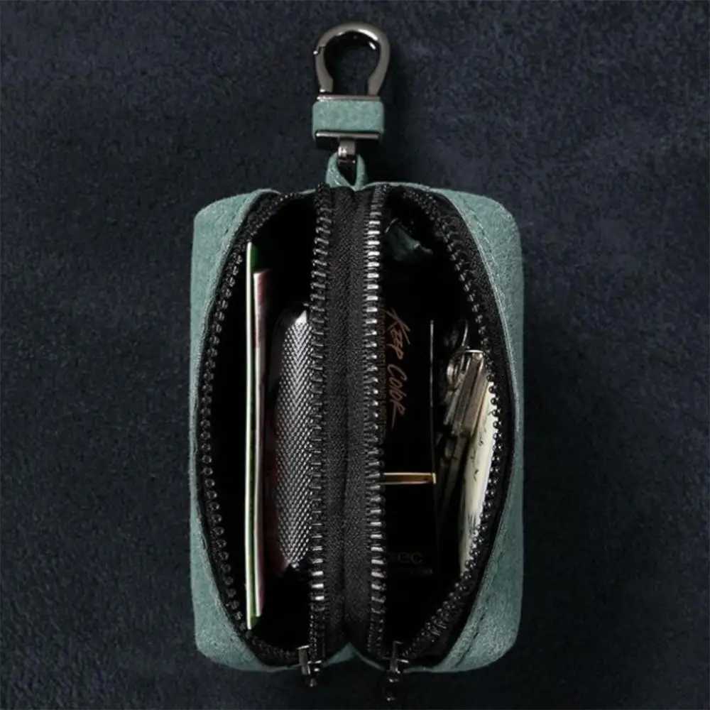 Portable Keychain Wallet for Men Women LargeCapacity Double Zipper Key Pouch Bag Suede Leather Key Case Unisex Coin Purse Z251023