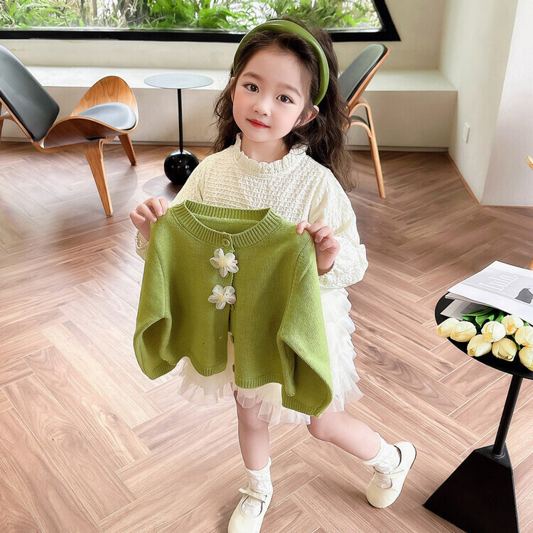 Girl fashion designer dress autumn fashion children's princess dress one year old baby formal dress cardigan wool sweater mesh dress spring and a