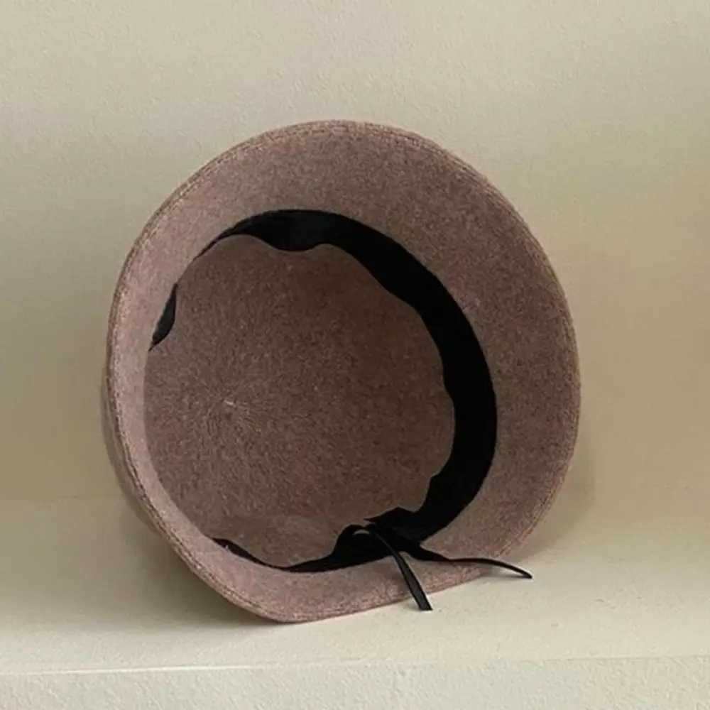 Sweet Woolen Wool Fisherman Hat Pure Color Elegant Womens Formal hat British Style Korean Style Basin Hat TravelL251024