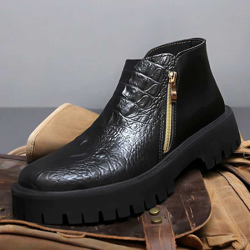 Fashion Mens Chelsea Boots Side Zipper Mid Top Leather Casual Shoes Vintage Style Male Ankle Boots Handmade Business Dress Botas W251024