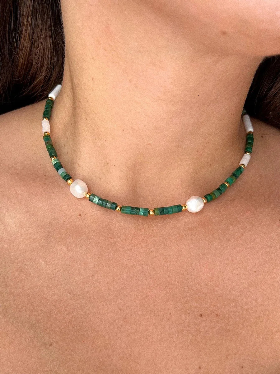 Highend fashion trend holiday punk surfing natural stone Baroque Pearl short simple necklace 251016