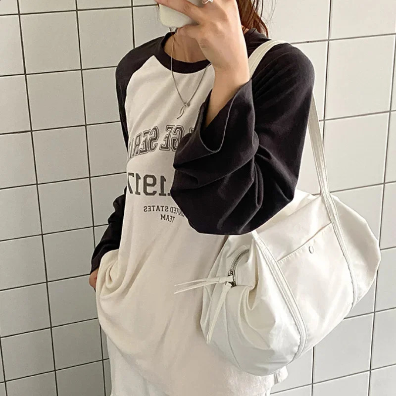 Nylon Women Barrel Shaped Shoulder Bag Student Daily Korean Style Handle Summer Upscale Sweatproof Underarm 251018