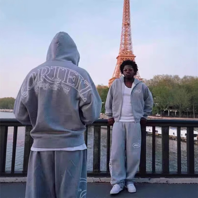 Heavyweight American Street Hip-hop Printed Designer Hoodie Jacket Tracksuit Men Polo Veste Coat Gray Fleece-lined Zipper Hoodie Men's Trendy Bra
