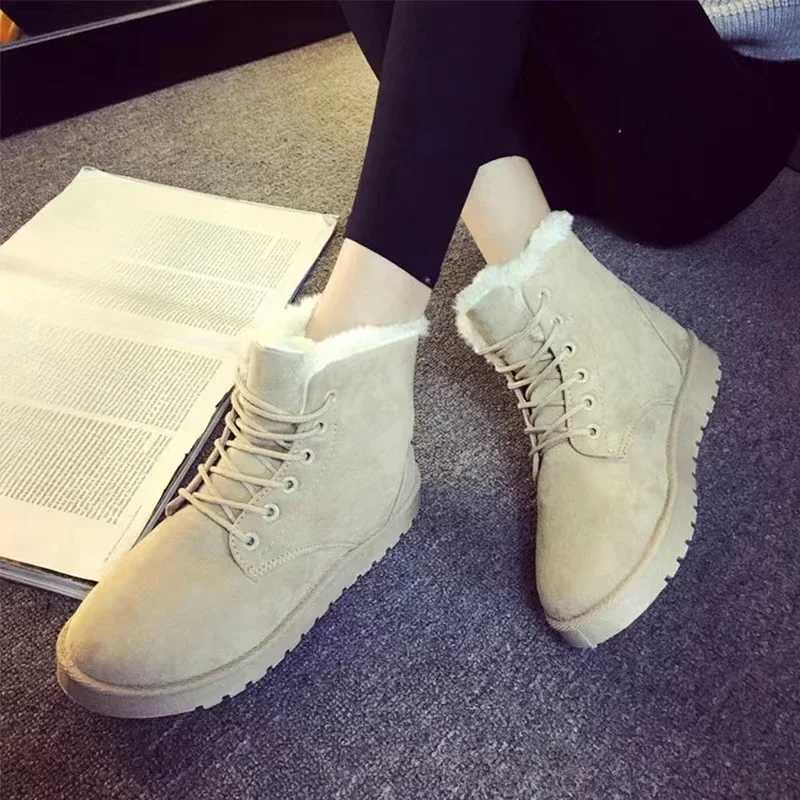 2024 Women Winter Snow Boots Warm Flat Plus Size Platform Lace Up Ladies Womens Shoes New Flock Fur Suede Ankle Boots 3642 W251024
