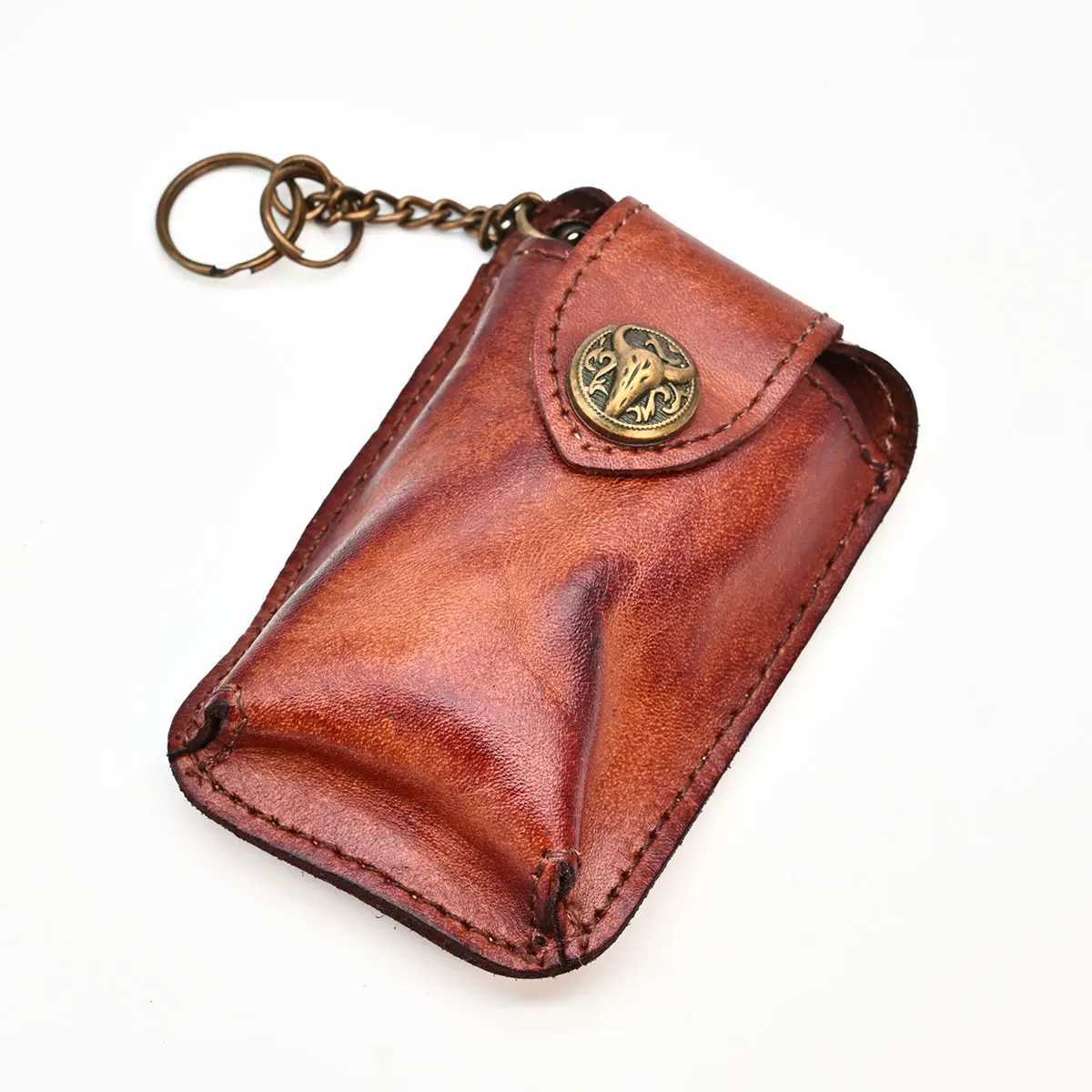 Leather Car Key Case Belt Wear Smart Belt Pouch Portable Key Case Retro Wrinkled Top Layer Cowhide Leather Key Fob Holder Z251023