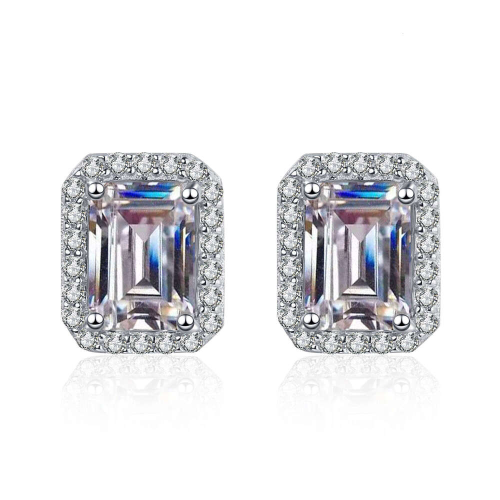 DHCollections-- Sterling Sier for Women Inlaid with Radiant Emerald Cut Moissanite Rectangular Irregular Dia Earrings