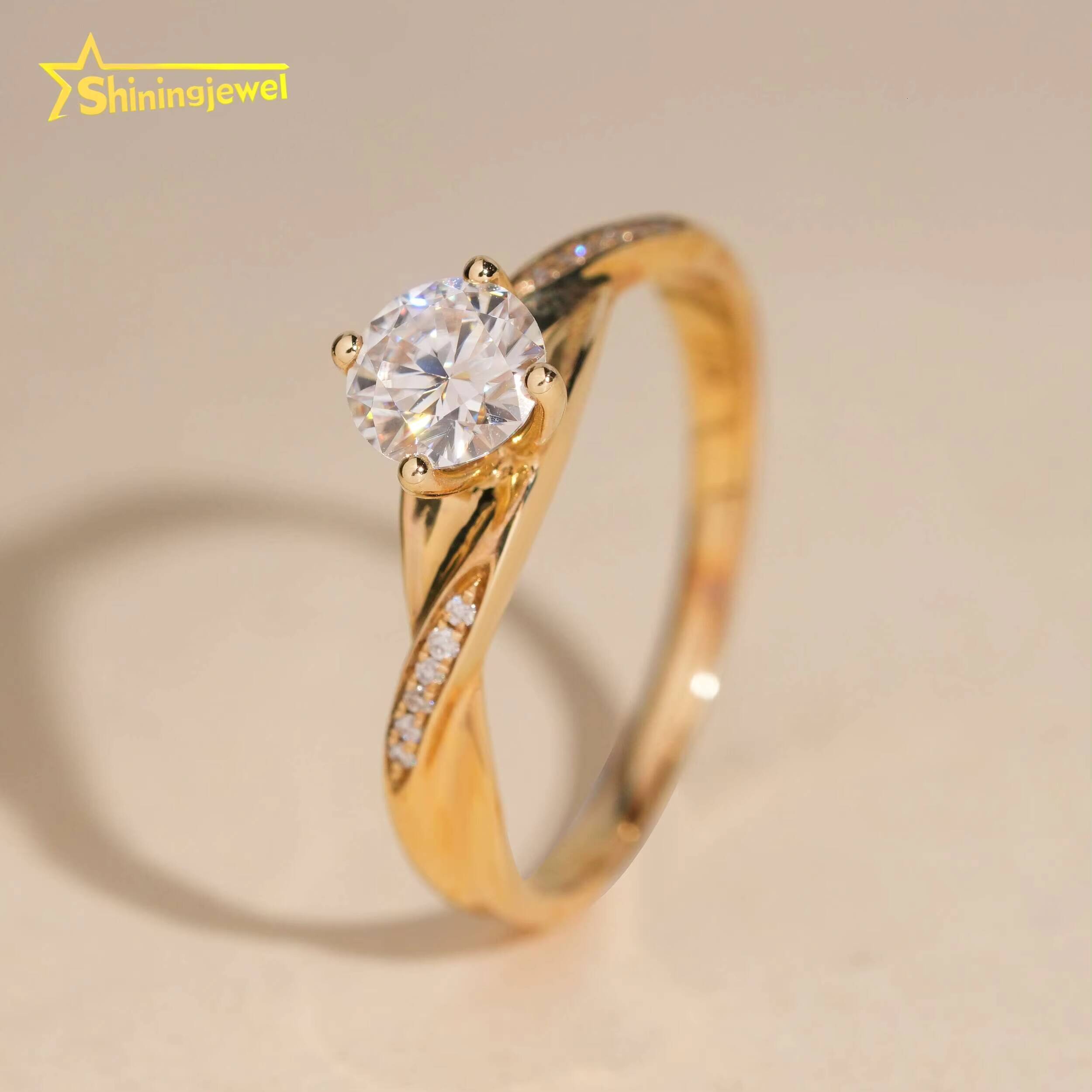 Elegant Solid 14K Gold Ring for Women Round Cut Moissanite Diamond Engagement Wedding Rings Fashion Moissanite Ring