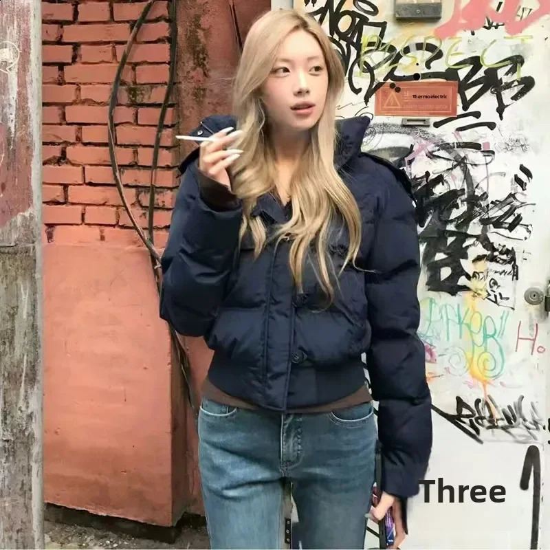 style Tibetan blue fur collar cotton jacket for womens winter season thick short down cotton jacket trend 251023