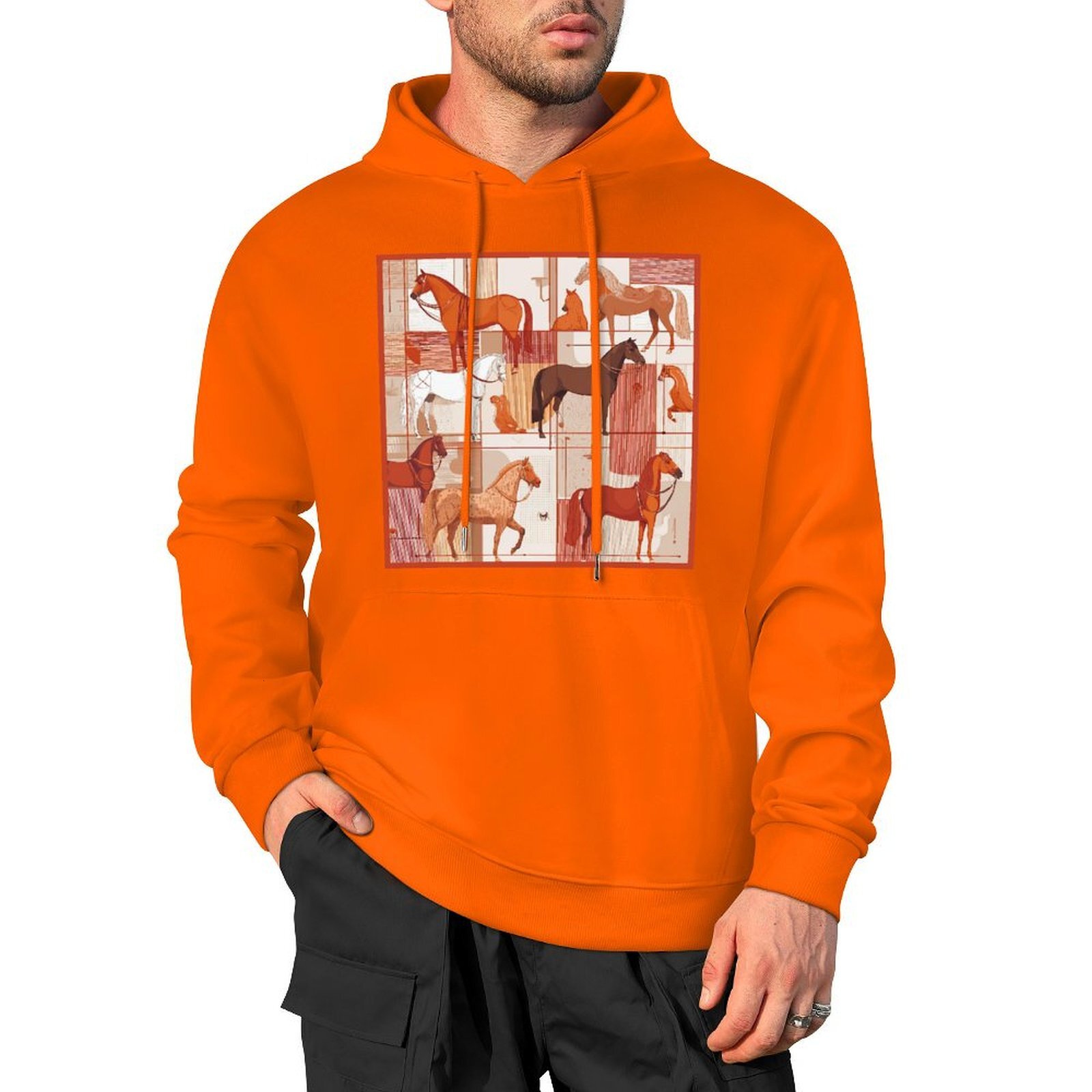 H Designer Fall Winter Hoodie Luxury Horse Print Design Unisex Long Sleeve Streetwear Hip Hop Oversized Fit Hoodie Men's Fashion Apparel H45